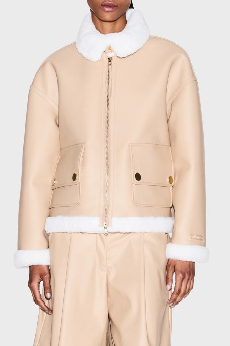 Armani Exchange Yumuşak Tüy Detaylı Relaxed Fit Klasik Yaka Kısa Bayan Mont XW000713 AF16389 U1051 BEJ - Armani Exchange