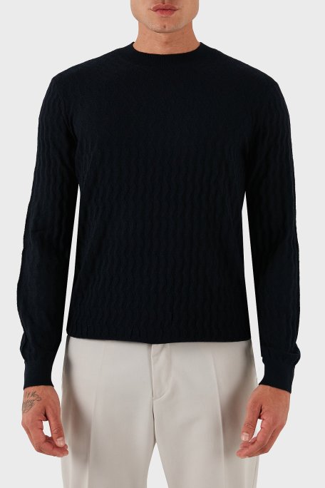 Armani Exchange Yün Karışımlı Regular Fit Bisiklet Yaka Dalgalı Dokuma Erkek Kazak XM001560 AF11982 FB065 LACİVERT - Armani Exchange