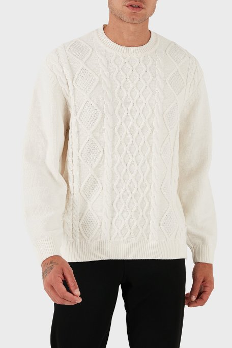 Armani Exchange Yün Karışımlı Regular Fit Bisiklet Yaka Örgülü Erkek Kazak XM001331 AF13776 U0009 BEYAZ - Armani Exchange