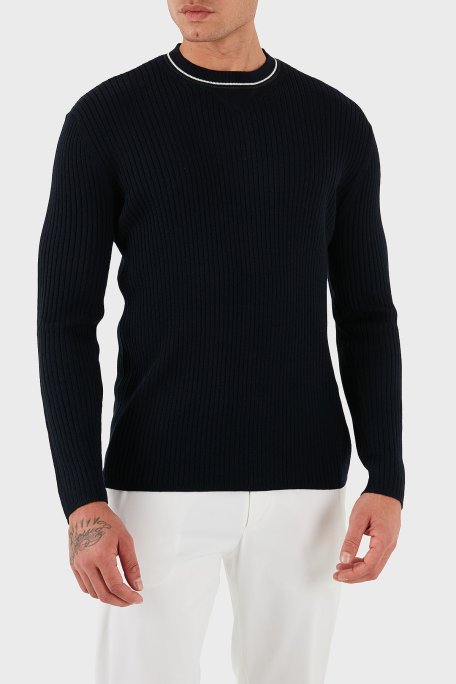 Armani Exchange Yün Karışımlı Regular Fit Yuvarlak Yaka Erkek Kazak XM000893 AF14007 UB101 LACİVERT - Armani Exchange