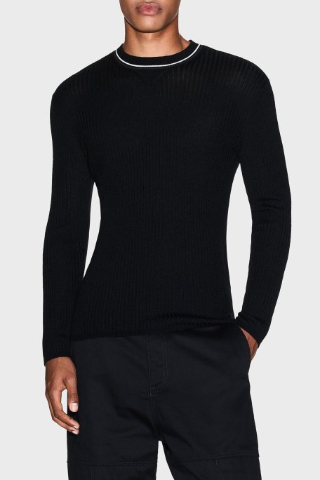 Armani Exchange Yünlü Karışımlı Regular Fit Yuvarlak Yaka Erkek Kazak XM000893 AF14007 UC001 SİYAH - Armani Exchange