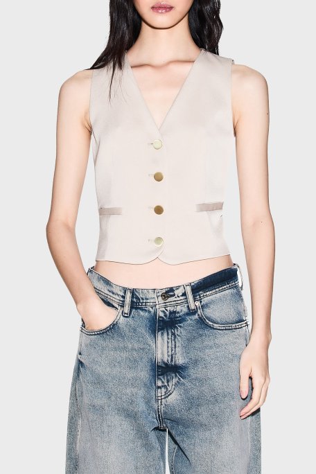 Armani Exchange Zincir Detaylı Regular Fit V Yaka Bayan Yelek XW001954 AF21553 U6223 BEJ - Armani Exchange