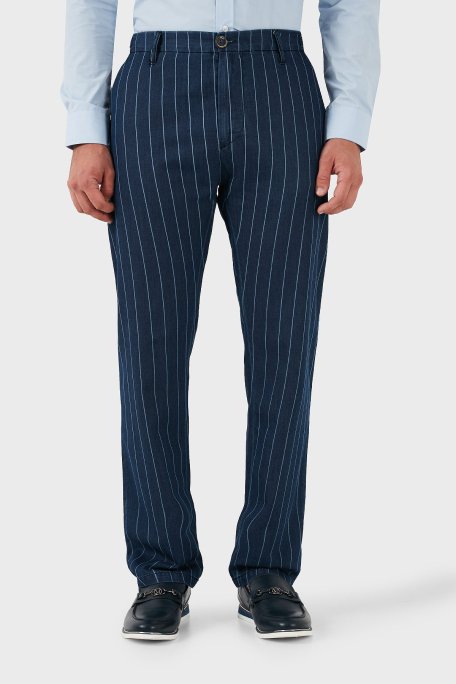 Armani Jeans % 100 Pamuklu Çizgili Erkek Pantolon A6P25 1C15 LACİVERT - Armani Jeans