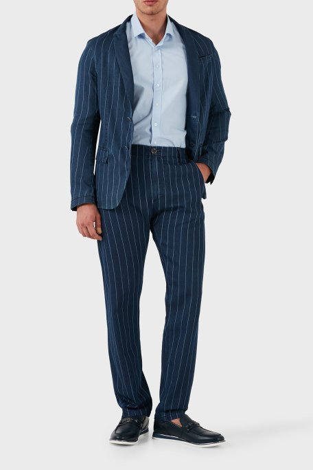 Armani Jeans % 100 Pamuklu Çizgili Erkek Pantolon A6P25 1C15 LACİVERT - Armani Jeans (1)