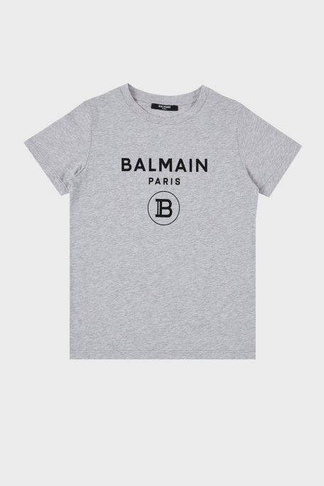 Balmain Pamuklu Bisiklet Yaka Çocuk T Shirt 6M8701 MX030 905NE GRİ - Balmain
