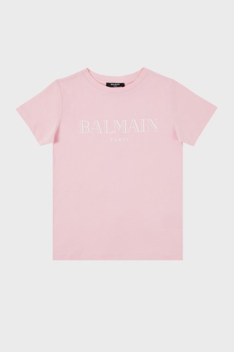 Balmain Pamuklu Bisiklet Yaka Çocuk T Shirt 6M8721 MX030 506 PUDRA - Balmain