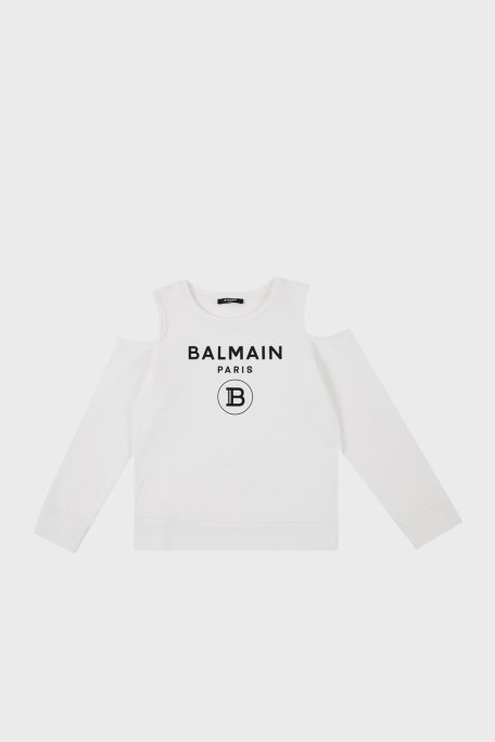 Balmain Pamuklu Bisiklet Yaka Pencereli Çocuk Sweat 6M4020 MX270 130 BEYAZ - Balmain