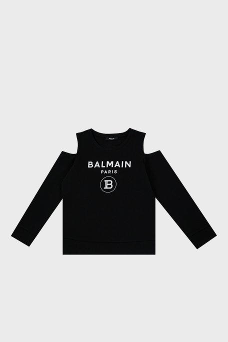 Balmain Pamuklu Bisiklet Yaka Pencereli Çocuk Sweat 6M4020 MX270 930 SİYAH - Balmain
