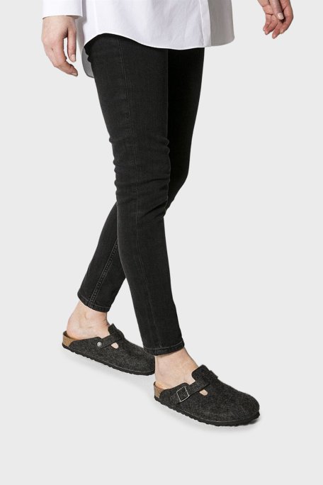 Birkenstock Boston Deri Kemer Detaylı Kapalı Unisex Terlik 160373 ANTRASİT - Birkenstock (1)