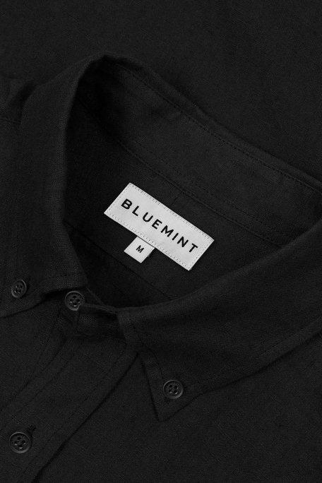 Bluemint % 100 Keten Comfort Fit Düğmeli Yaka Erkek Gömlek BM25002003MS 111 SİYAH - Bluemint (1)