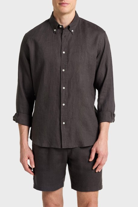 Bluemint % 100 Keten Comfort Fit Düğmeli Yaka Erkek Gömlek BM25002003MS 1175 ANTRASİT - Bluemint