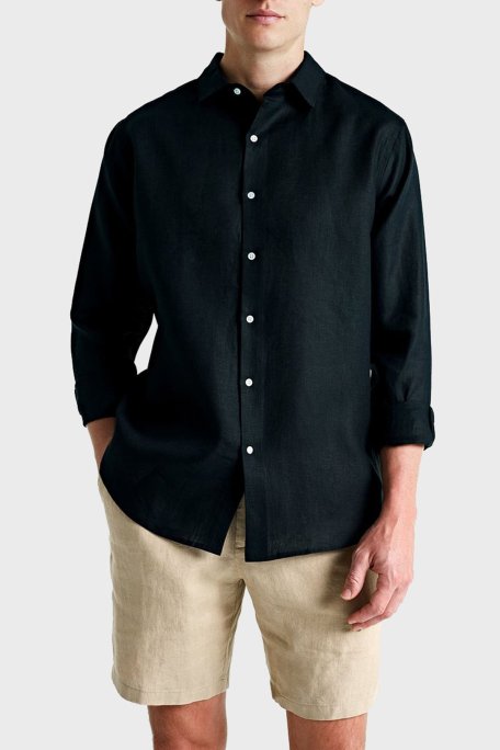 Bluemint % 100 Keten Comfort Fit Düz Yaka Erkek Gömlek BM25002092MS 111 SİYAH - Bluemint