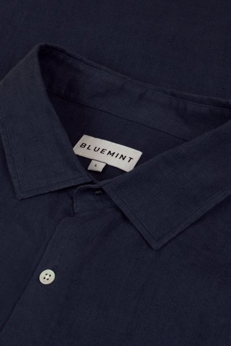 Bluemint % 100 Keten Comfort Fit Düz Yaka Erkek Gömlek BM25002092MS 155 KOYU LACİVERT - Bluemint (1)
