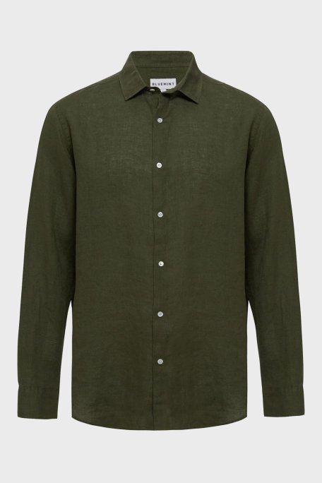 Bluemint % 100 Keten Comfort Fit Düz Yaka Erkek Gömlek BM25002092MS 332 HAKİ - Bluemint