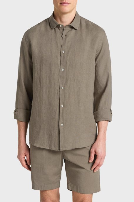 Bluemint % 100 Keten Comfort Fit Düz Yaka Erkek Gömlek BM25002092MS 836 AÇIK HAKİ - Bluemint