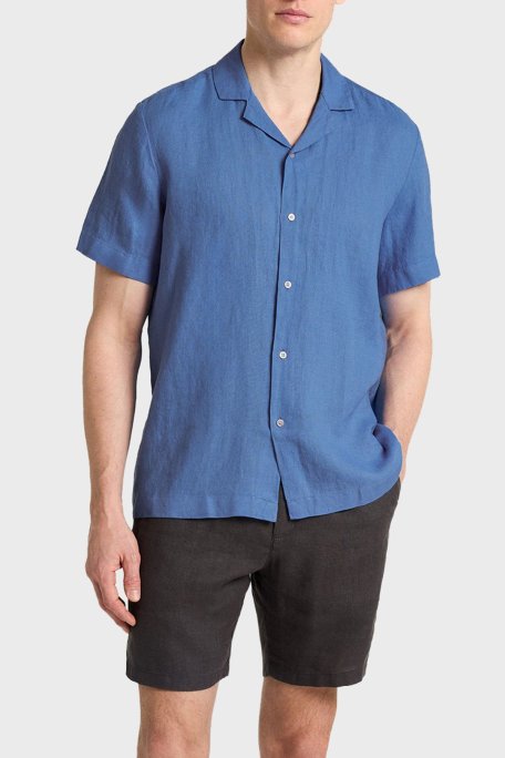 Bluemint % 100 Keten Comfort Fit Kısa Kollu Apaş Yaka Erkek Gömlek BM25002107MS 1157 MAVİ - Bluemint