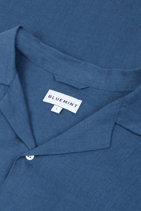 Bluemint % 100 Keten Comfort Fit Kısa Kollu Apaş Yaka Erkek Gömlek BM25002107MS 1157 MAVİ - Bluemint (1)