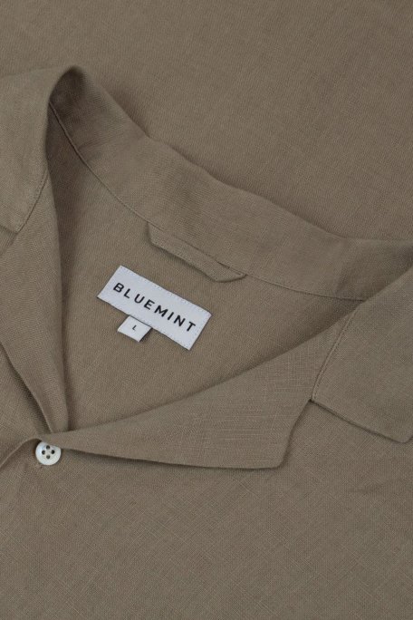 Bluemint % 100 Keten Comfort Fit Kısa Kollu Apaş Yaka Erkek Gömlek BM25002107MS 836 AÇIK HAKİ - Bluemint (1)