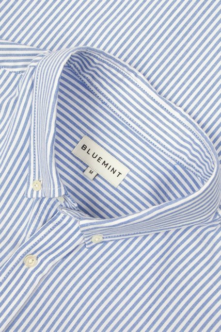 Bluemint Bm Oxford % 100 Pamuk Çizgili Comfort Fit Düğmeli Yaka Erkek Gömlek BM24002273MW 802 MAVİ-BEYAZ - Bluemint (1)