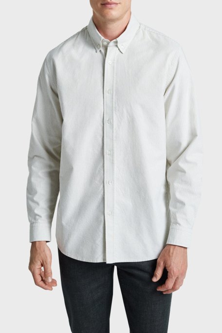 Bluemint Bm Oxford % 100 Pamuk Çizgili Comfort Fit Düğmeli Yaka Erkek Gömlek BM24002273MW 803 Olive - Bluemint