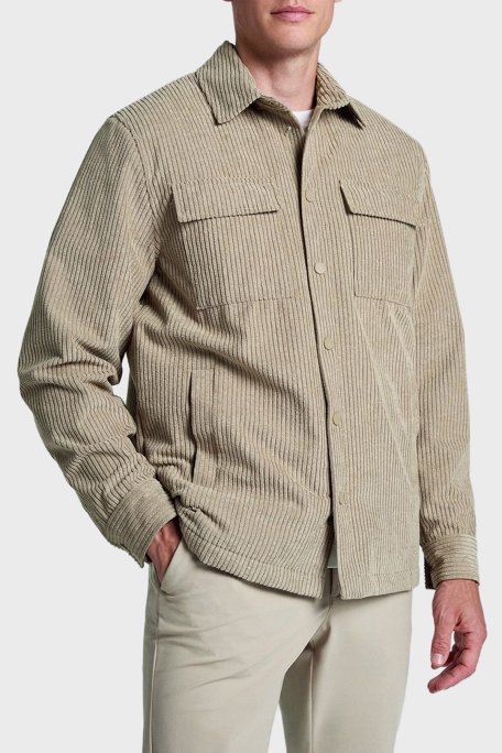 Bluemint Chester Relaxed Fit Klasik Yaka Çıtçıt Düğmeli Kadife Erkek Gömlek BM25030223MW 316 BEJ - Bluemint