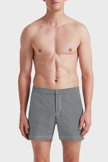 Bluemint Çizgili Hızlı Kuruyan Erkek Deniz Şortu BOND 388 SİYAH-BEYAZ - Bluemint