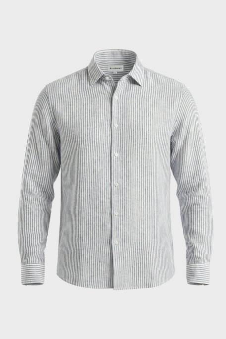 Bluemint Çizgili Pamuk ve Keten Karışımlı Uzun Kollu Erkek Gömlek LUCASTRIPEY 166 HAKİ-BEYAZ - Bluemint (1)