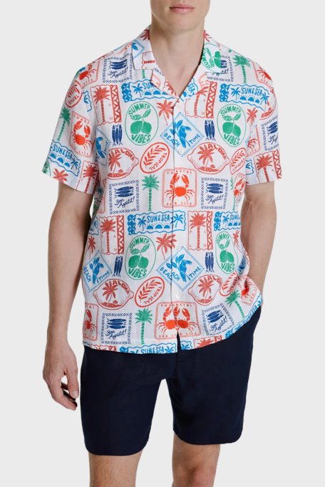 Bluemint Comfort Desenli % 100 Keten Kısa Kollu Erkek Gömlek MARSPRINT 1284 ÇOK RENKLİ - Bluemint