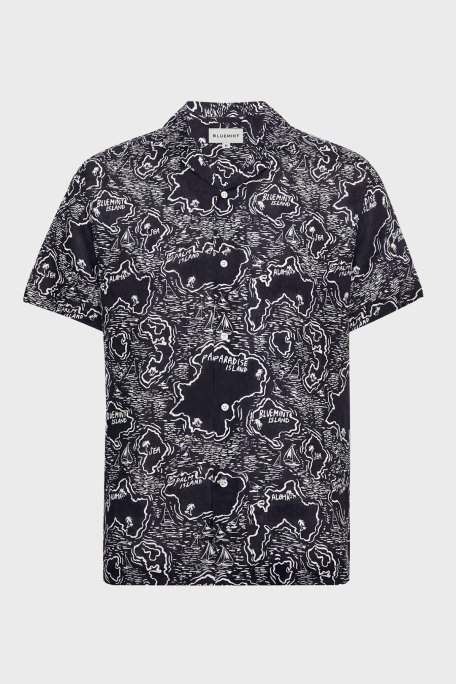 Bluemint Comfort Desenli % 100 Keten Kısa Kollu Erkek Gömlek MARSPRINT 1317 LACİVERT-BEYAZ - Bluemint (1)