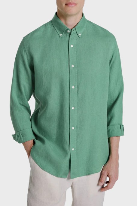 Bluemint Comfort Düğmeli Yaka Uzun Kollu Keten Erkek Gömlek MARTIN 106 YEŞİL - Bluemint