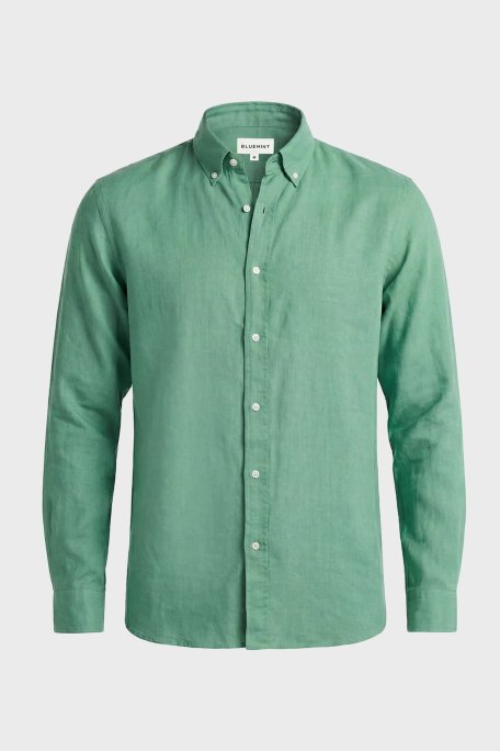 Bluemint Comfort Düğmeli Yaka Uzun Kollu Keten Erkek Gömlek MARTIN 106 YEŞİL - Bluemint (1)