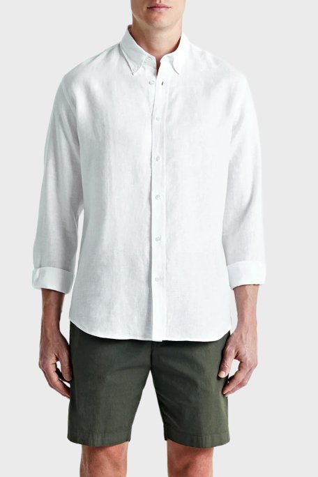 Bluemint Comfort Düğmeli Yaka Uzun Kollu Keten Erkek Gömlek MARTIN 112 BEYAZ - Bluemint