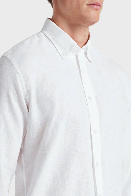 Bluemint Comfort Düğmeli Yaka Uzun Kollu Keten Erkek Gömlek MARTIN 112 BEYAZ - Bluemint (1)