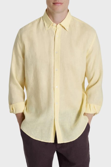 Bluemint Comfort Düğmeli Yaka Uzun Kollu Keten Erkek Gömlek MARTIN 1323 SARI - Bluemint