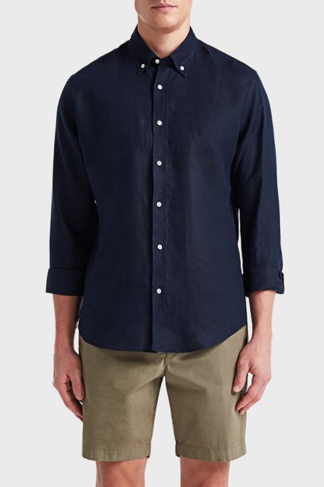 Bluemint Comfort Düğmeli Yaka Uzun Kollu Keten Erkek Gömlek MARTIN 155 LACİVERT - Bluemint