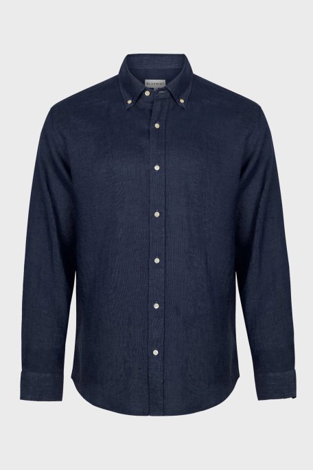 Bluemint Comfort Düğmeli Yaka Uzun Kollu Keten Erkek Gömlek MARTIN 155 LACİVERT - Bluemint (1)