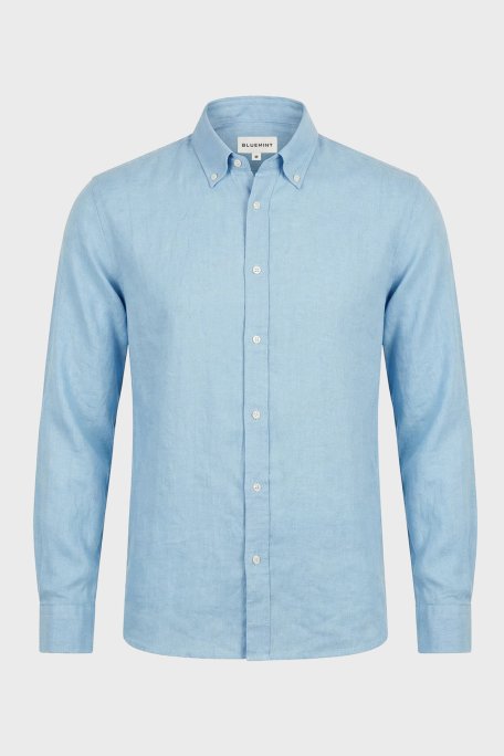 Bluemint Comfort Düğmeli Yaka Uzun Kollu Keten Erkek Gömlek MARTIN 318 MAVİ - Bluemint (1)