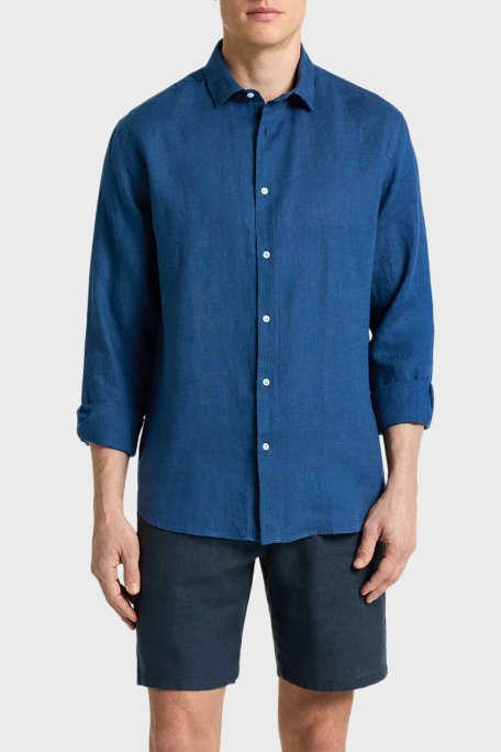 Bluemint Comfort Fit Klasik Yaka Uzun Kollu Keten Erkek Gömlek LUCA 1173 KOYU MAVİ - Bluemint