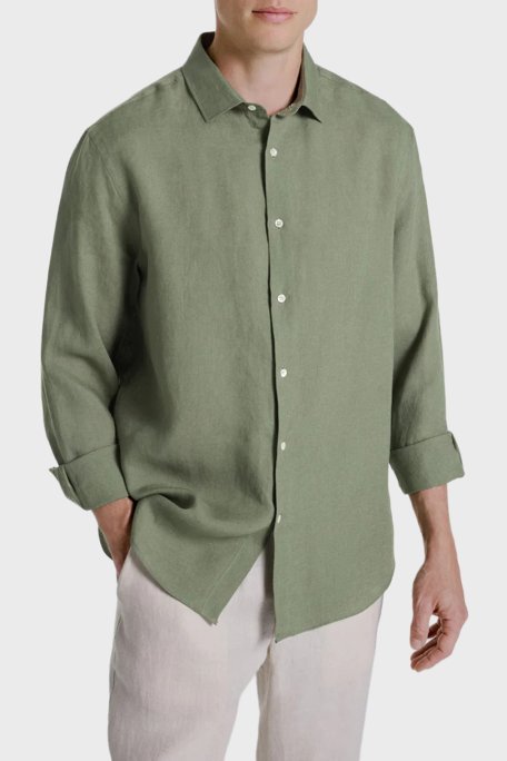 Bluemint Comfort Fit Klasik Yaka Uzun Kollu Keten Erkek Gömlek LUCA 332 HAKİ - Bluemint