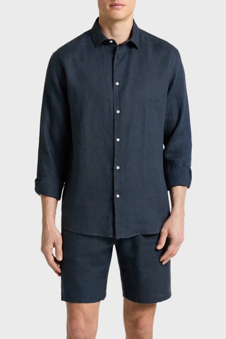 Bluemint Comfort Fit Klasik Yaka Uzun Kollu Keten Erkek Gömlek LUCA 429 LACİVERT - Bluemint
