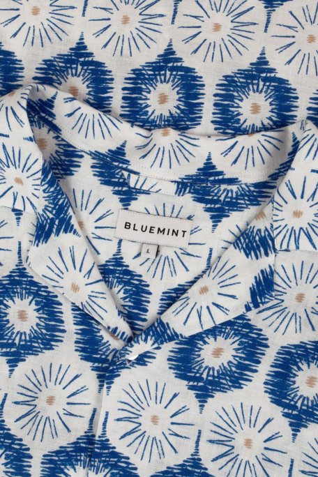 Bluemint Desenli % 100 Keten Comfort Fit Kısa Kollu Apaş Yaka Erkek Gömlek BM25002135MS 1131 MAVİ - Bluemint (1)