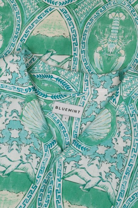 Bluemint Desenli % 100 Keten Comfort Fit Kısa Kollu Apaş Yaka Erkek Gömlek BM25002135MS 1148 YEŞİL - Bluemint (1)