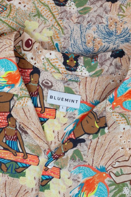 Bluemint Desenli % 100 Keten Comfort Fit Kısa Kollu Apaş Yaka Erkek Gömlek BM25002135MS 1156 EKRU - Bluemint (1)