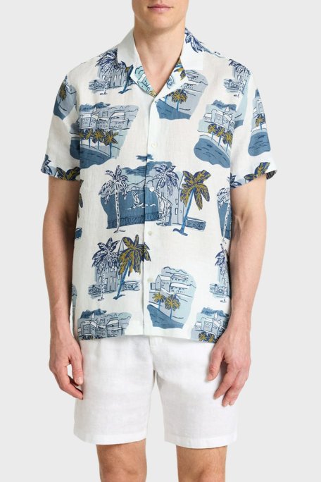 Bluemint Desenli % 100 Keten Comfort Fit Kısa Kollu Apaş Yaka Erkek Gömlek BM25002135MS 1176 BEYAZ - Bluemint