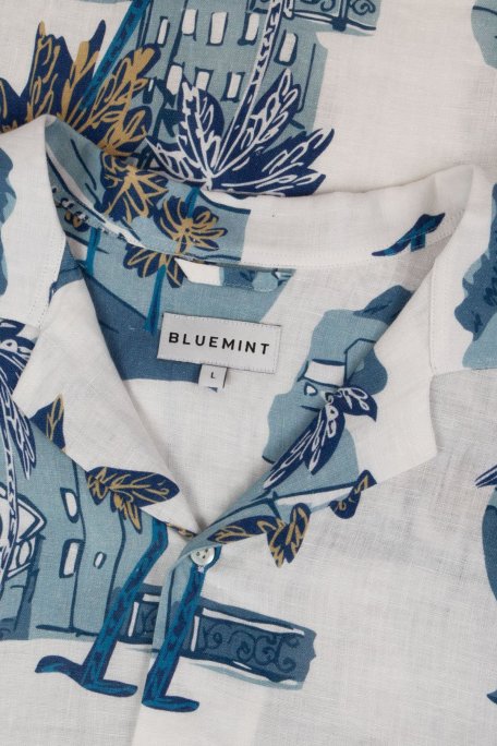 Bluemint Desenli % 100 Keten Comfort Fit Kısa Kollu Apaş Yaka Erkek Gömlek BM25002135MS 1176 BEYAZ - Bluemint (1)