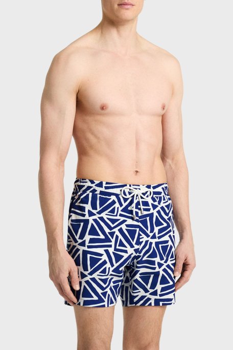 Bluemint Desenli Belden Bağlamalı Hızlı Kuruyan Erkek Mayo Short BM25003131MS 1011 LACİVERT-BEYAZ - Bluemint