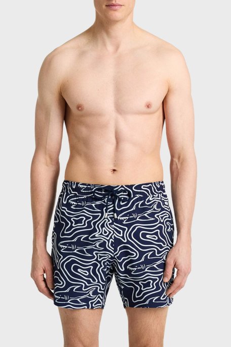 Bluemint Desenli Belden Bağlamalı Hızlı Kuruyan Erkek Mayo Short BM25003131MS 1161 LACİVERT-BEYAZ - Bluemint