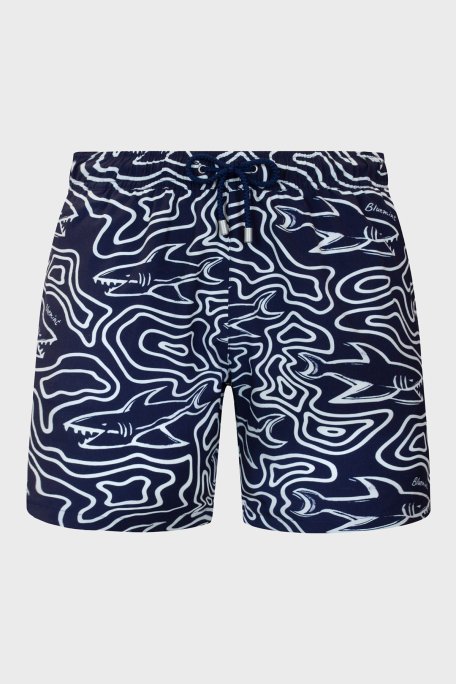 Bluemint Desenli Belden Bağlamalı Hızlı Kuruyan Erkek Mayo Short BM25003131MS 1161 LACİVERT-BEYAZ - Bluemint (1)