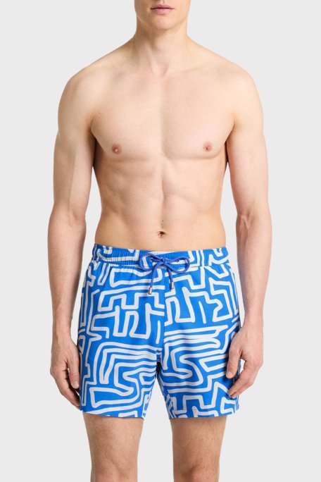 Bluemint Desenli Belden Bağlamalı Hızlı Kuruyan Erkek Mayo Short BM25003131MS 733 MAVİ-BEYAZ - Bluemint