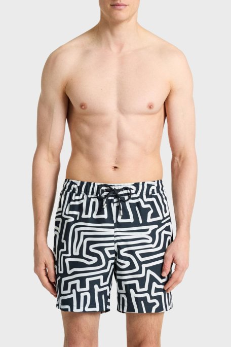 Bluemint Desenli File Astarlı Regular Fit Hızlı Kuruyan Cepli Erkek Mayo Short BM25003011MS 1139 SİYAH-BEYAZ - Bluemint